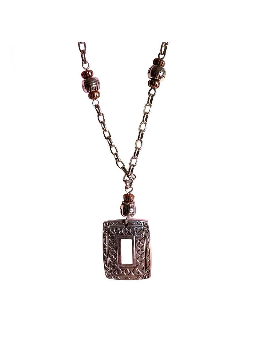 Brighton Copper Canyon Necklace Open Rectangle Pendant Silver Plated 2399